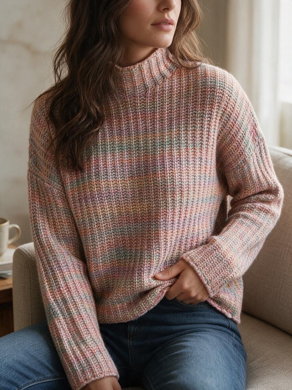Marled reunited NWT knit space dye mock neck long sleeve pullover sweater medium